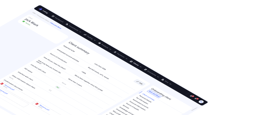 Digital account opening client summary dashboard